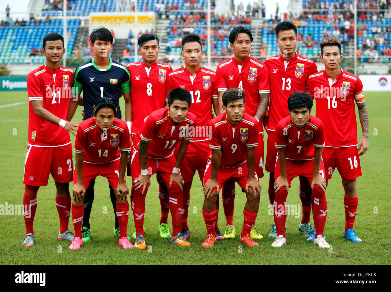 Yangon, Myanmar. 21st July, 2017. Players of Myanmar pose for group photo  before the Asian Football Confederation (AFC) U23 Championship Group F  match between Brunei Darussalam and Myanmar in Yangon, Myanmar, July